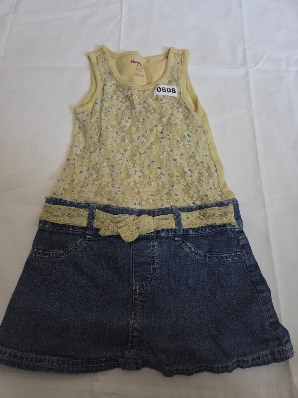 Nanette Lepore Yellow Lace Tank with Denim Skirt